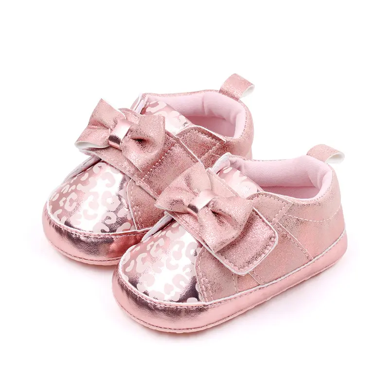 Baby Shoes Newborn Baby Girls Shinny Sneakers Shoes Princess Bow Solid Color Shoes Toddler Infant Non Slip Casual Pre Walker