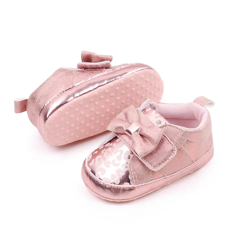 Baby Shoes Newborn Baby Girls Shinny Sneakers Shoes Princess Bow Solid Color Shoes Toddler Infant Non Slip Casual Pre Walker