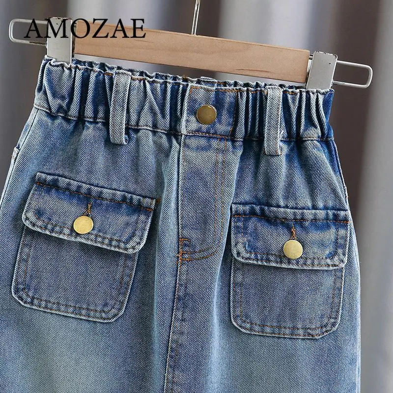 Summer Girls Denim Skirt Kids Cotton Pockets Denim Short Skirts Fashion Casual Comfortable Cute Baby Children Clothing