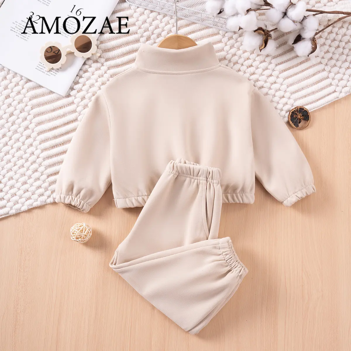 Autumn Baby Boys Girls 2-Piece Set Half-Zip Top and Pants Solid Color Soft Cotton Athletic Casual Sporty VersatileOutfit