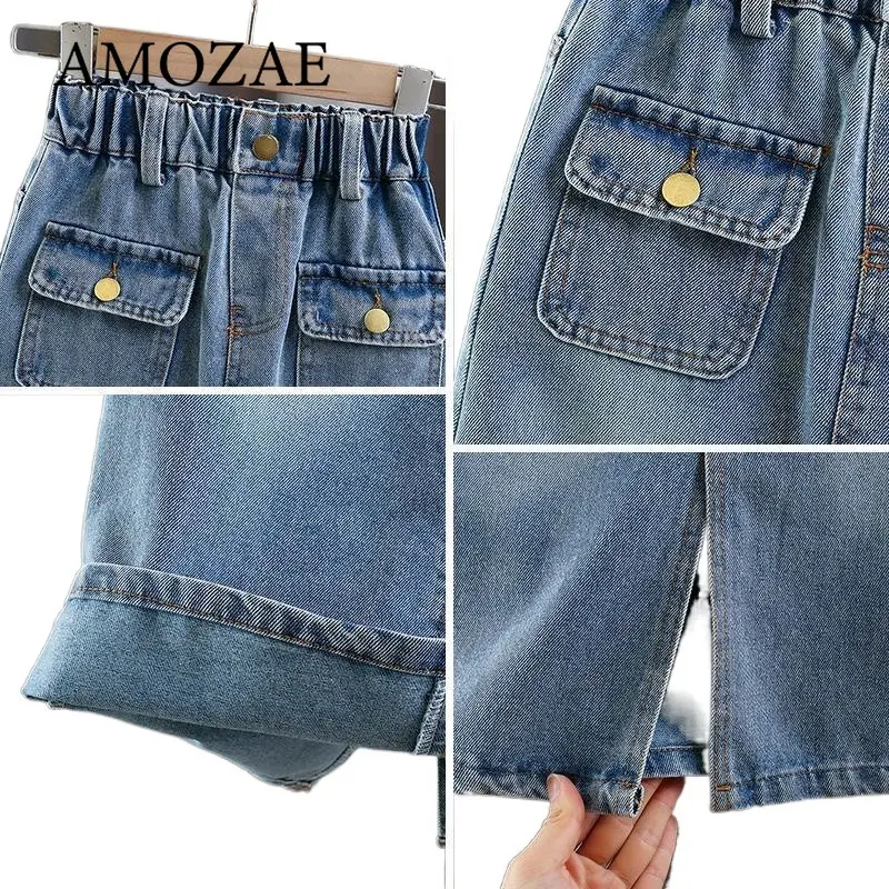 Summer Girls Denim Skirt Kids Cotton Pockets Denim Short Skirts Fashion Casual Comfortable Cute Baby Children Clothing