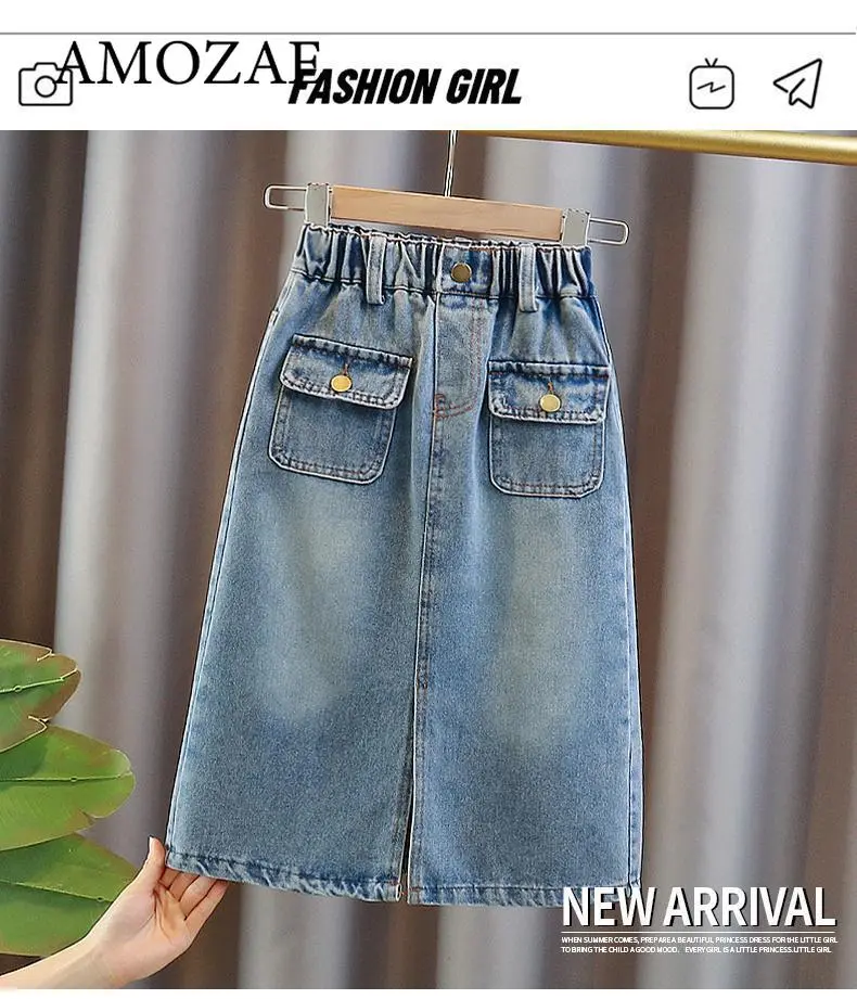 Summer Girls Denim Skirt Kids Cotton Pockets Denim Short Skirts Fashion Casual Comfortable Cute Baby Children Clothing