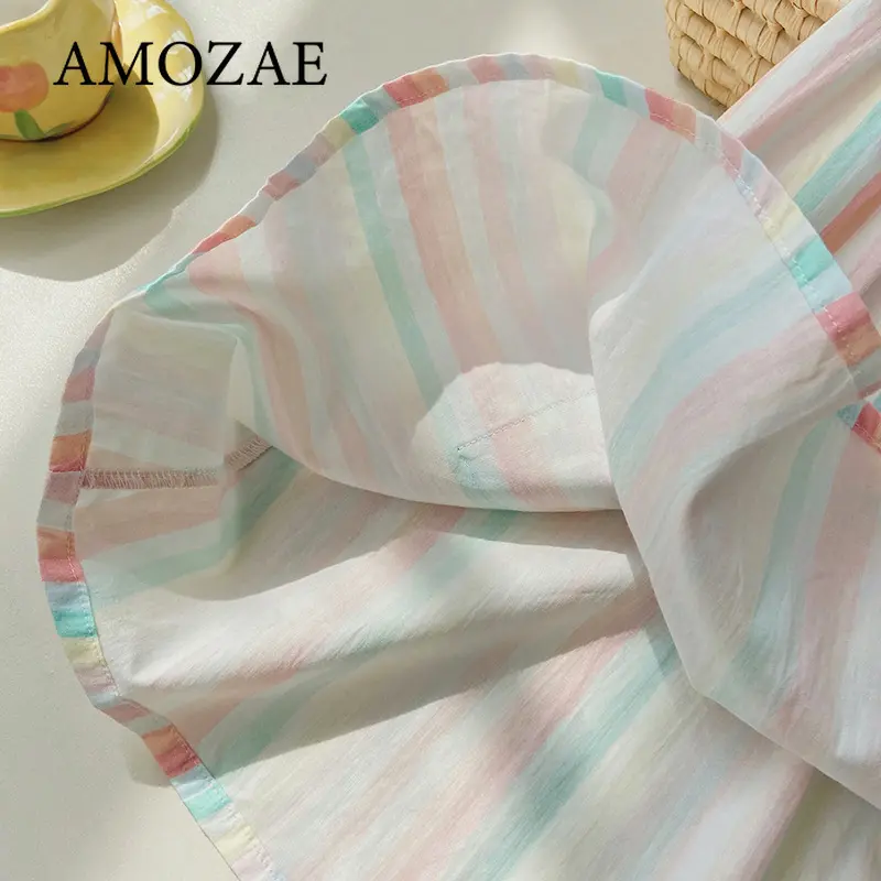 Children Girls Casual Dresses Sailing Embroidery Stripe Printing O-neck Party Dress Kids 2 To 7 Years Dress for Girls Summer