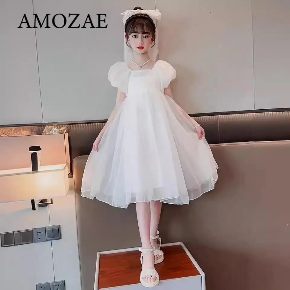 Children Girl Birthday Party Dresses Vestidos Clothes Brand New Baby Girls White Long Dress Kids Girl Elegant Wedding