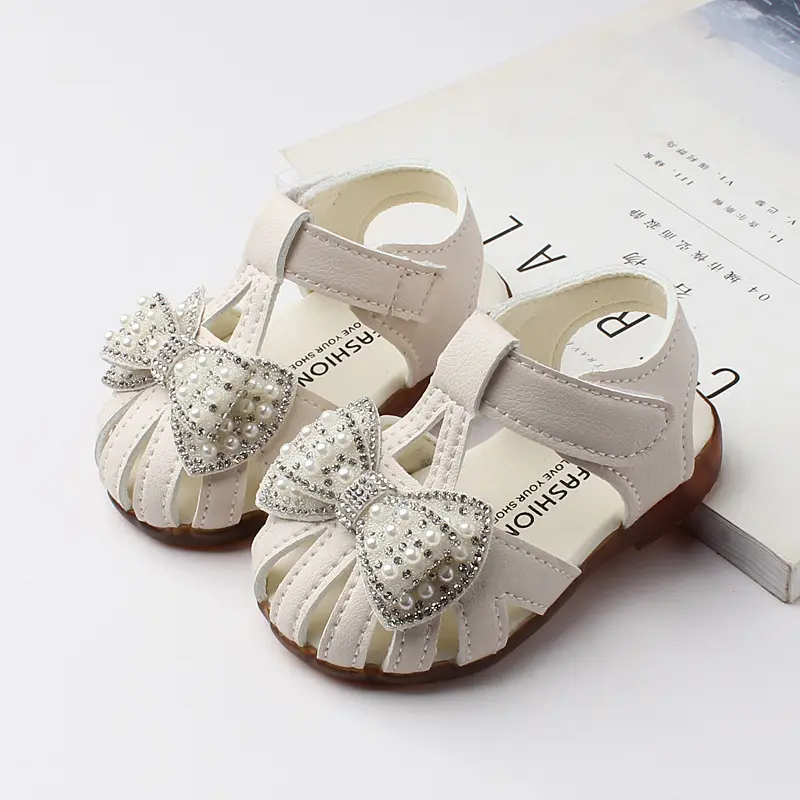 Summer Girls Sandals Children Fashion Rhinestone Bow Girls Princess Shoes Baby Girl Shoes Flat Heel Sandals