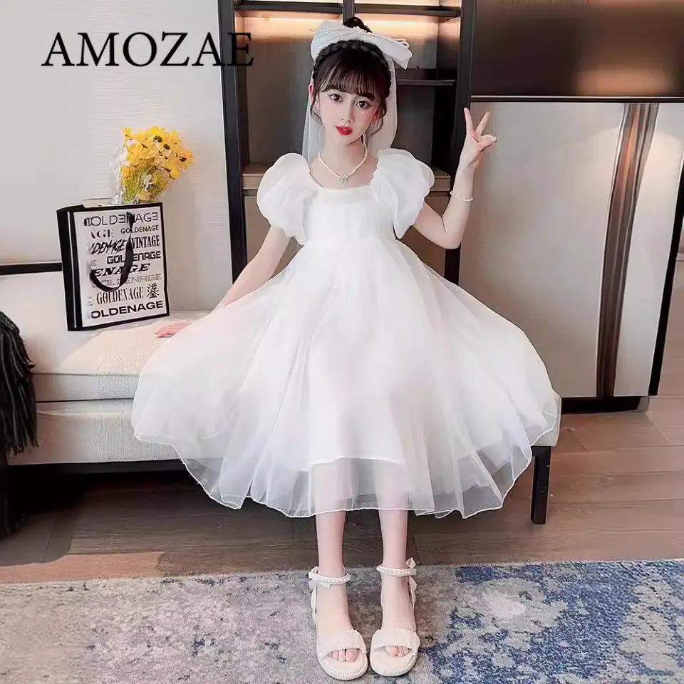 Children Girl Birthday Party Dresses Vestidos Clothes Brand New Baby Girls White Long Dress Kids Girl Elegant Wedding