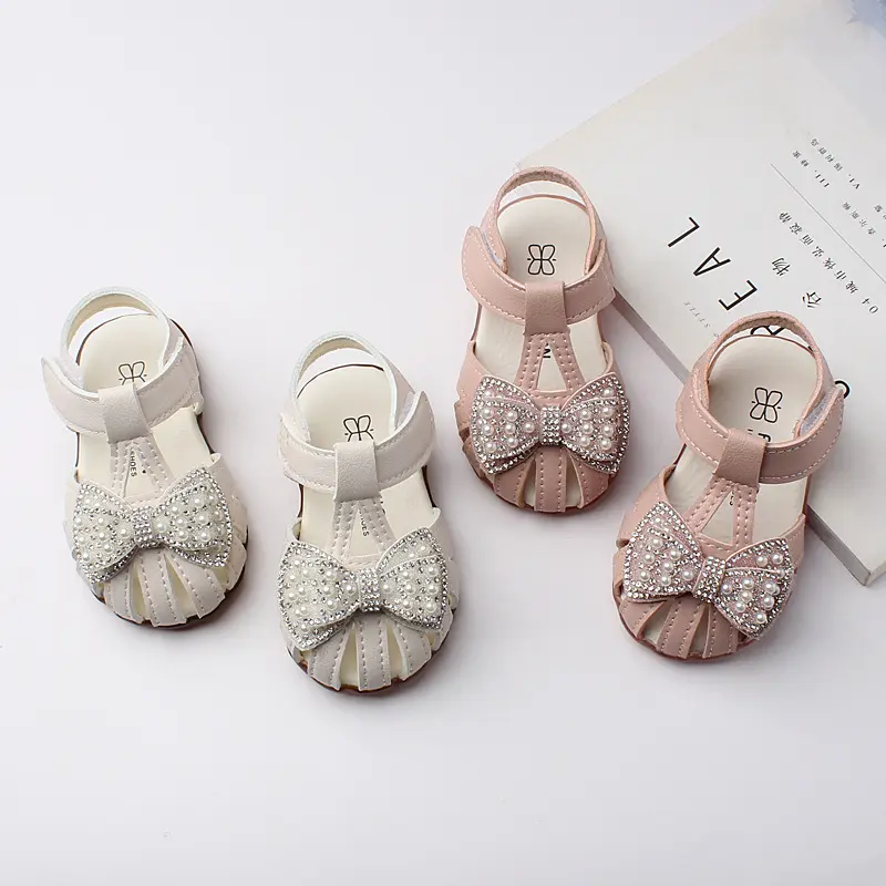 Summer Girls Sandals Children Fashion Rhinestone Bow Girls Princess Shoes Baby Girl Shoes Flat Heel Sandals