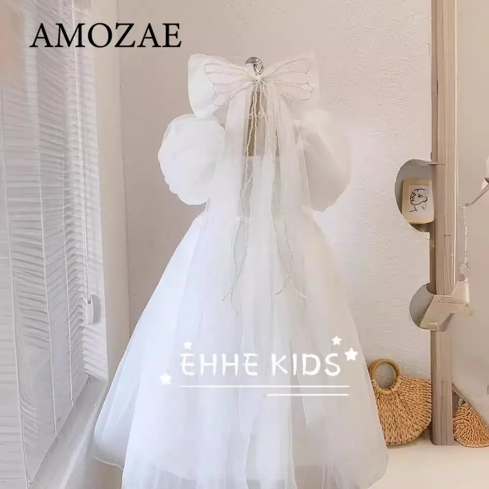 Children Girl Birthday Party Dresses Vestidos Clothes Brand New Baby Girls White Long Dress Kids Girl Elegant Wedding