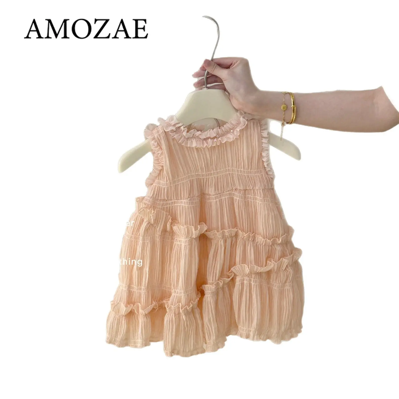 Girls Dress Summer New Korean Fashion Solid Color Cute Sweet Lace Princess Dress Trendy Kids Clothes