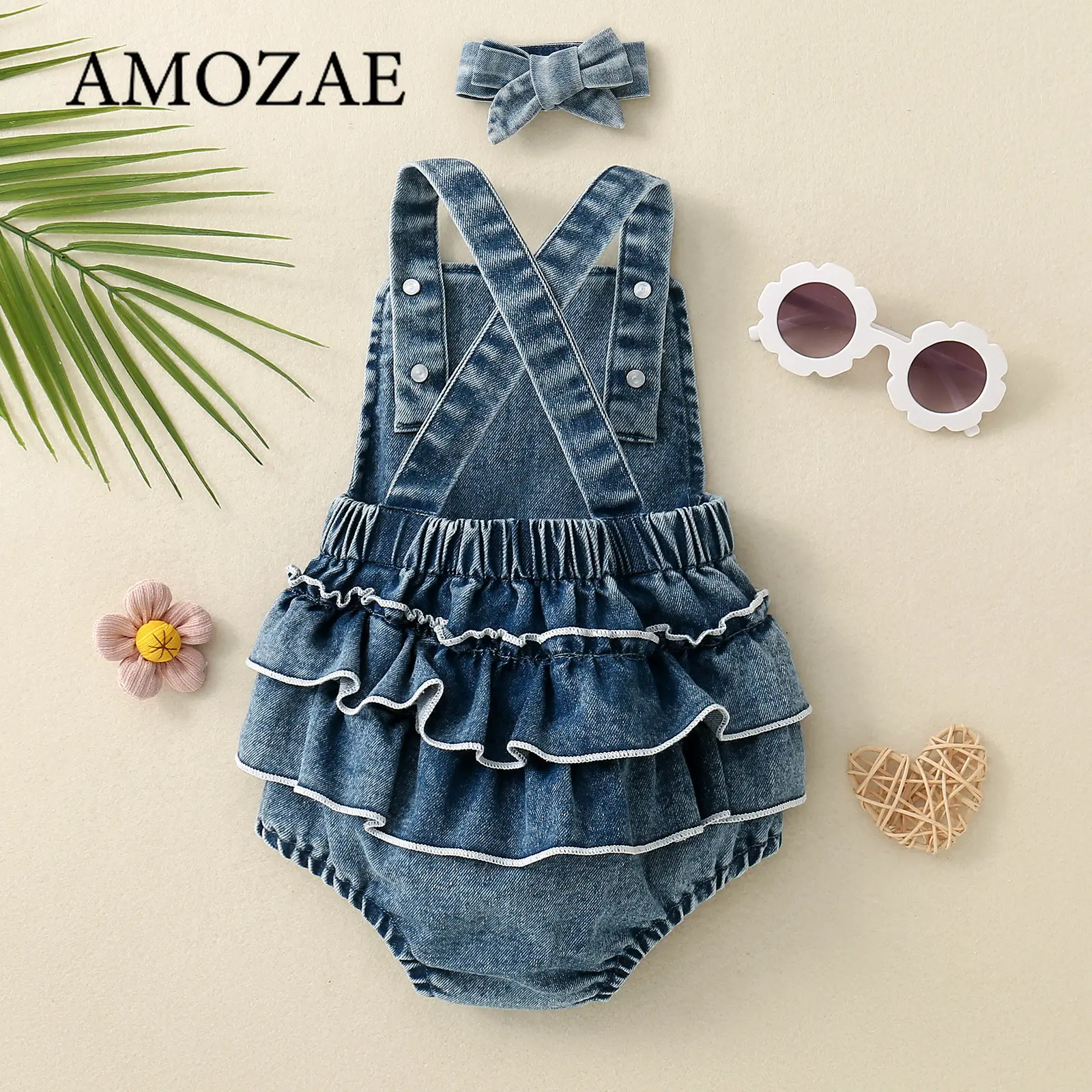 0-18M Newborn Infant Baby Girl Romper Summer Outfits Ruffle Sleeveless Floral Jumpsuit Headband Outfits