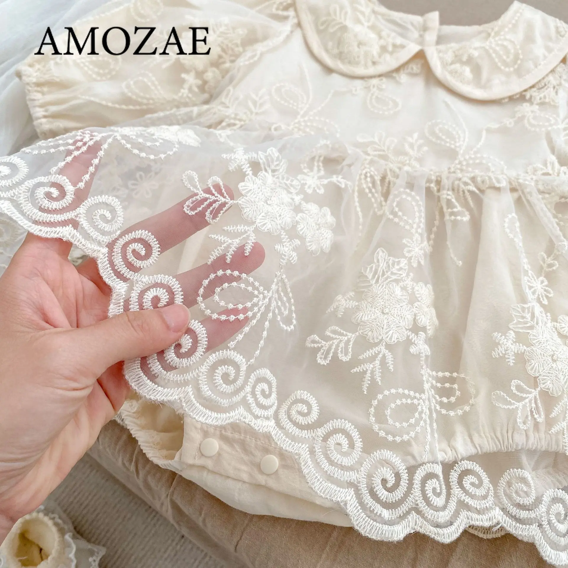 New Autumn 0-24M Children Clothes Newborn Baby Girls Long Sleeved Cotton Bodysuits+Lace Dress Korean Style Climbing Suit