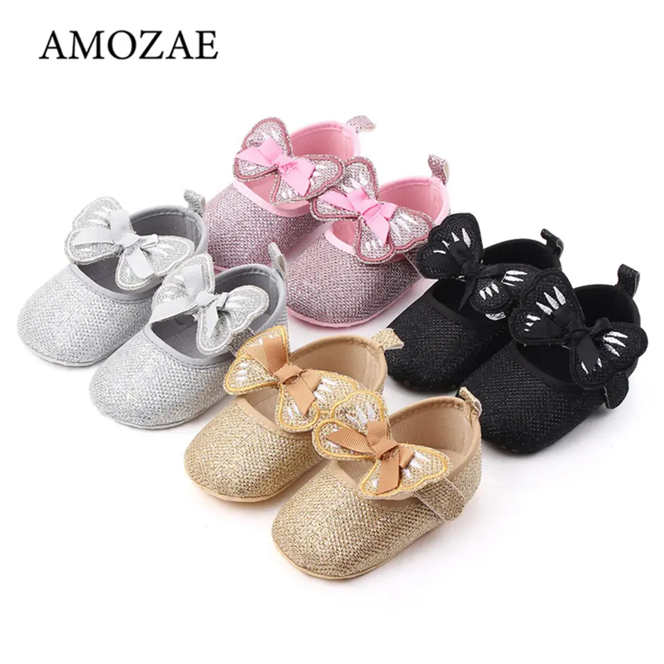 Baby Girl Shining Princess Shoes Spring Cute butterfly Pattern First Walker Anti-Slip Crib Shoes Infant Toddler
