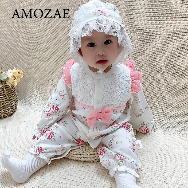 2PCS Newborn Baby Girl Clothes Romper Cotton Long Sleeves Fall Baby Costume Newborn Baby Jumpsuit Princess Style Toddler