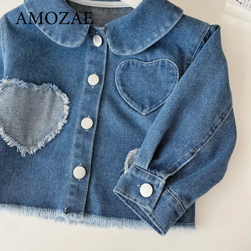 Children Girls Doll Collar Love Quilt Denim Top + Love Jean Skirt Kids Clothes Girls Girl Clothes Skirt Sets