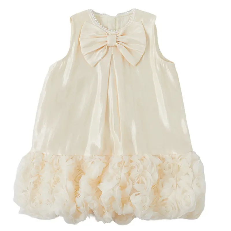 Girl's Flower Mesh Princess Dress Summer 2025 New Fashionable Bow Pong Skirt for Baby Girls Sleeveless Dress