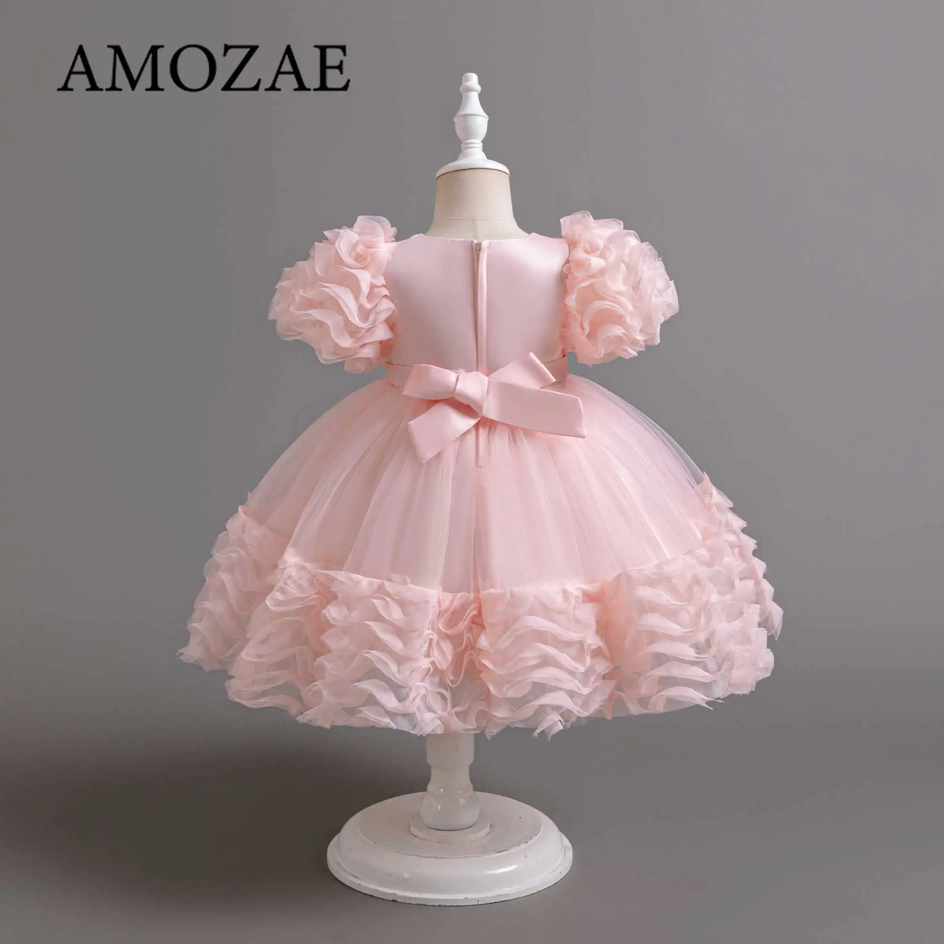 Children Girls Party Dress 3D Bow Princess Puff Sleeve Child Christmas Ball Gown for Wedding Birthday Baby Frocks 1-6 Years