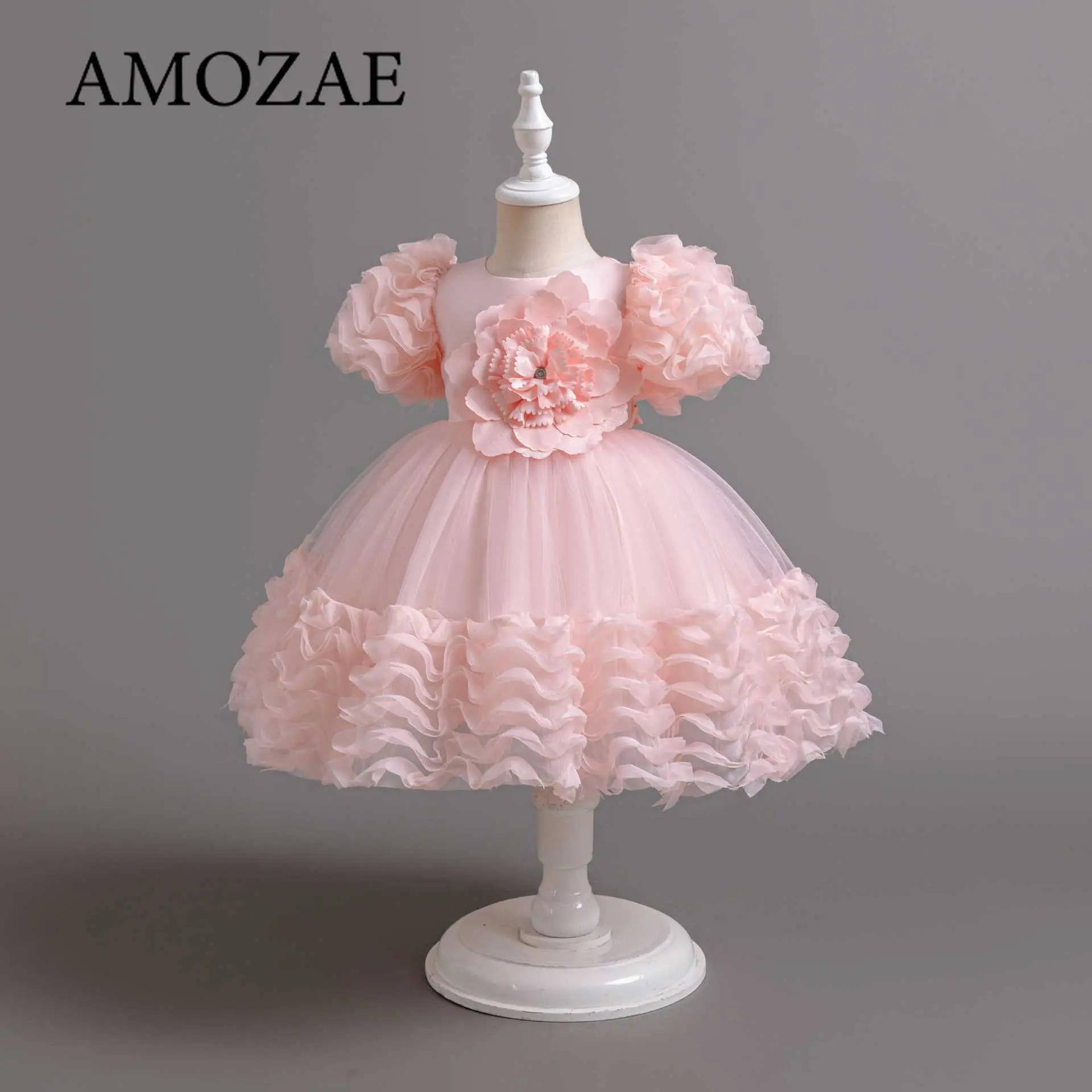 Children Girls Party Dress 3D Bow Princess Puff Sleeve Child Christmas Ball Gown for Wedding Birthday Baby Frocks 1-6 Years