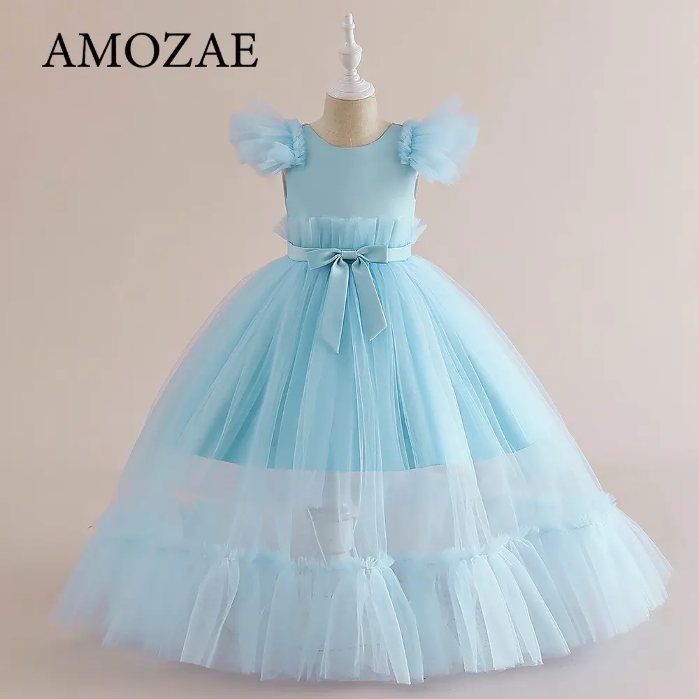 Children Girls Gown Bridesmaid Flower Dress For Wedding Teenage Girls Formals Pageant Gala Costume
