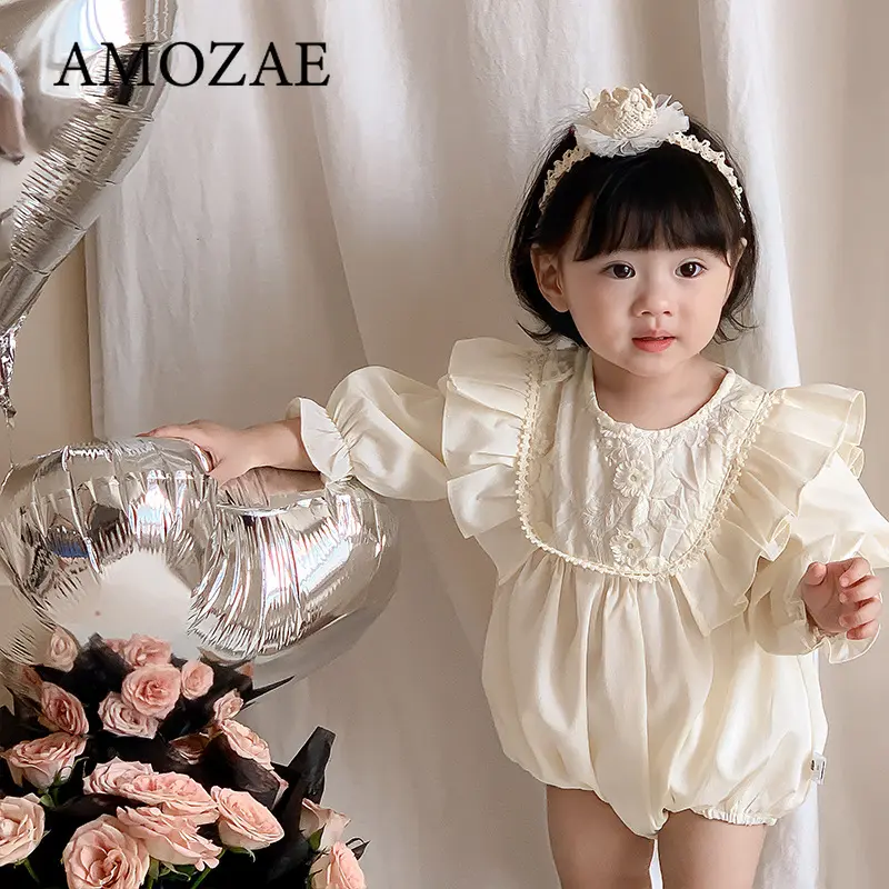 Infant Newborn Baby Girls Corduroy Bodysuits Ruffled Long Sleeve Jumpsuits Solid Spring Autumn Outfits