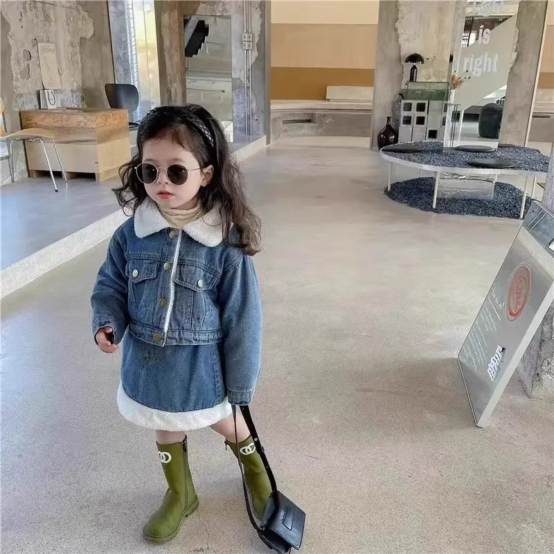 Girls' Autumn and Winter Denim Suit Skirt 2025 New Foreign Style Children's Thickened Warm Jacket Skirt Two-piece Set