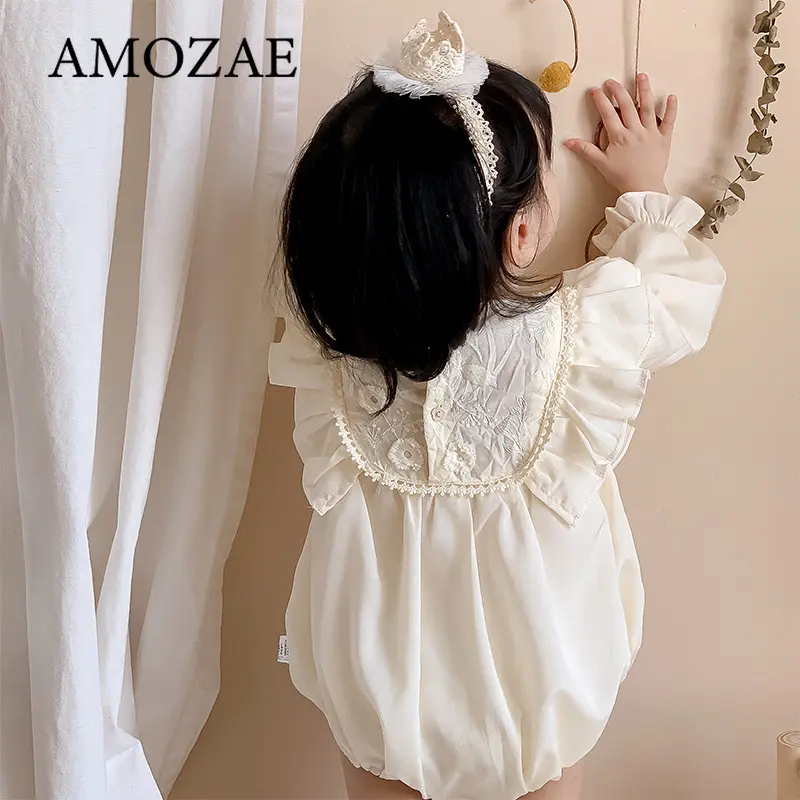 Infant Newborn Baby Girls Corduroy Bodysuits Ruffled Long Sleeve Jumpsuits Solid Spring Autumn Outfits