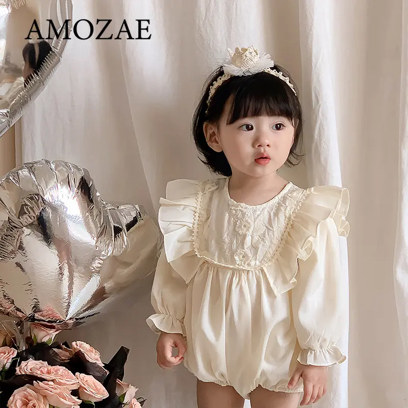 Infant Newborn Baby Girls Corduroy Bodysuits Ruffled Long Sleeve Jumpsuits Solid Spring Autumn Outfits
