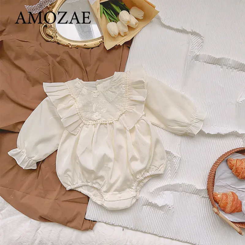 Infant Newborn Baby Girls Corduroy Bodysuits Ruffled Long Sleeve Jumpsuits Solid Spring Autumn Outfits