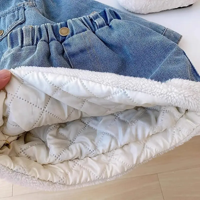 Girls' Autumn and Winter Denim Suit Skirt 2025 New Foreign Style Children's Thickened Warm Jacket Skirt Two-piece Set