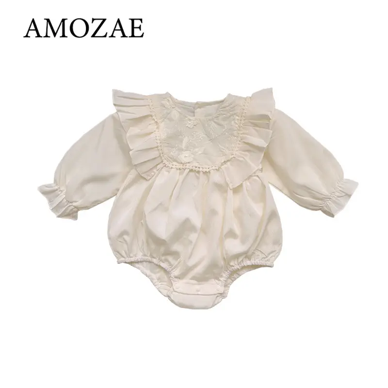 Infant Newborn Baby Girls Corduroy Bodysuits Ruffled Long Sleeve Jumpsuits Solid Spring Autumn Outfits