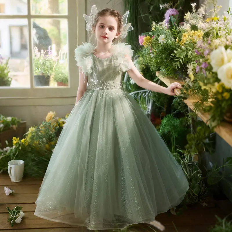 Children Girls' Summer Dress Feather Princess Dress Girls' Birthday Wedding Elegant Party Evening Prom Gown Dress