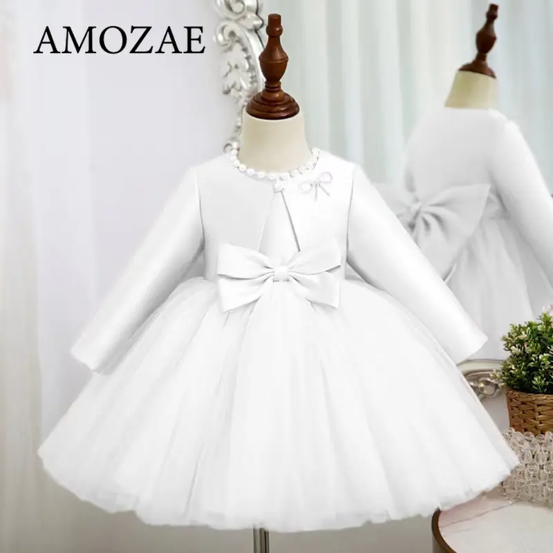 Spring Autumn Baby Girl Dress Round Collar Pink Sleeveless Princess Dresses+Long Sleeves Coat Party Wedding Formal Clothes