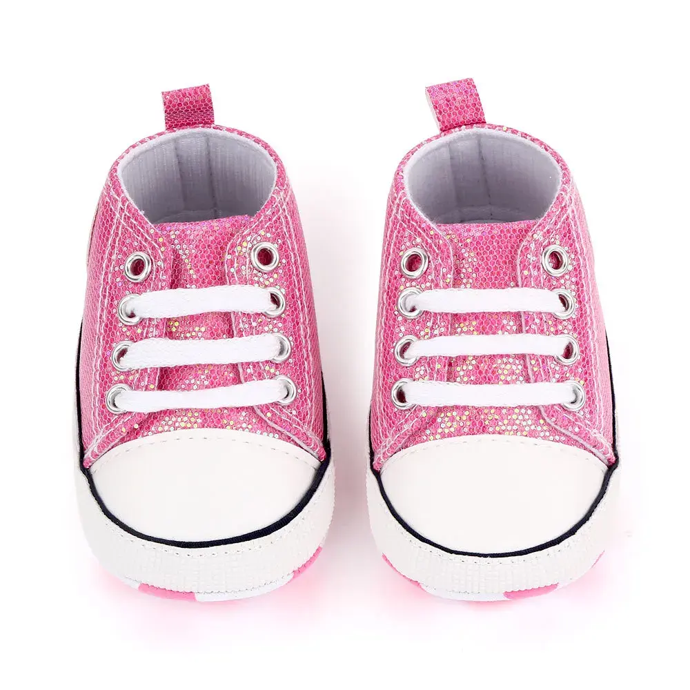 2025 Newborn Sequined Canvas Baby Sneakers Casual Baby Boys Girls Toddler Multi-Color Soft Sole Non-slip Walking Shoes 0-18Month