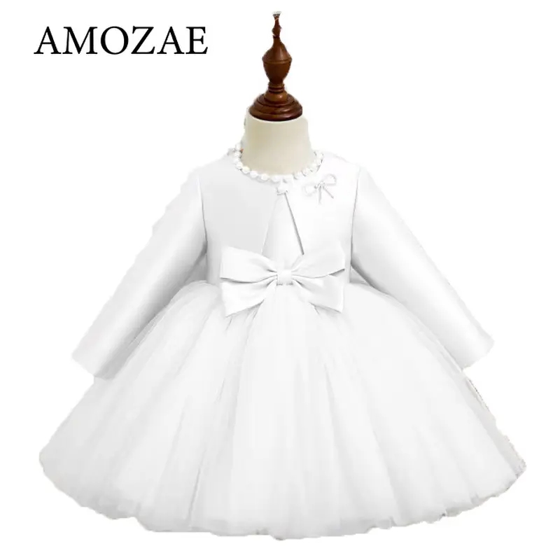 Spring Autumn Baby Girl Dress Round Collar Pink Sleeveless Princess Dresses+Long Sleeves Coat Party Wedding Formal Clothes