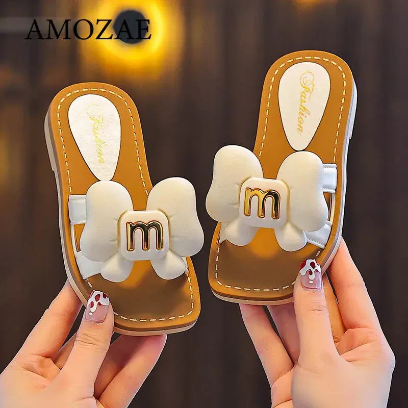 Fashion Children Girls Slippers Letter M Flowers Carrot Cute Beach Slipper Summer Indoor Outdoor Sole Non-slip Daily Dress Shoes