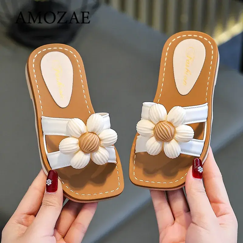 Fashion Children Girls Slippers Letter M Flowers Carrot Cute Beach Slipper Summer Indoor Outdoor Sole Non-slip Daily Dress Shoes
