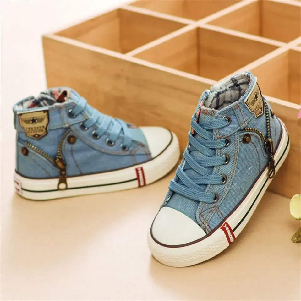 Children's Solid Color Canvas Shoes Sewing Thread Denim Kids Fashion Round Toe Outdoor Soft Sole Simple Retro Style Shoes