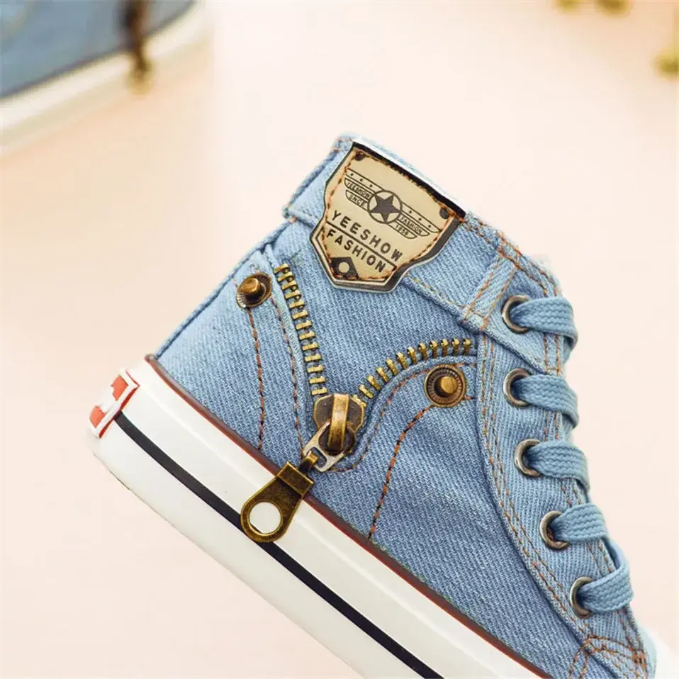 Children's Solid Color Canvas Shoes Sewing Thread Denim Kids Fashion Round Toe Outdoor Soft Sole Simple Retro Style Shoes