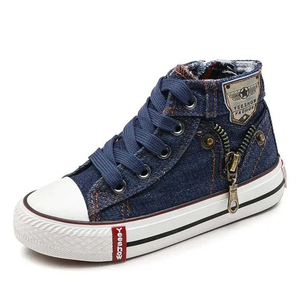 Children's Solid Color Canvas Shoes Sewing Thread Denim Kids Fashion Round Toe Outdoor Soft Sole Simple Retro Style Shoes