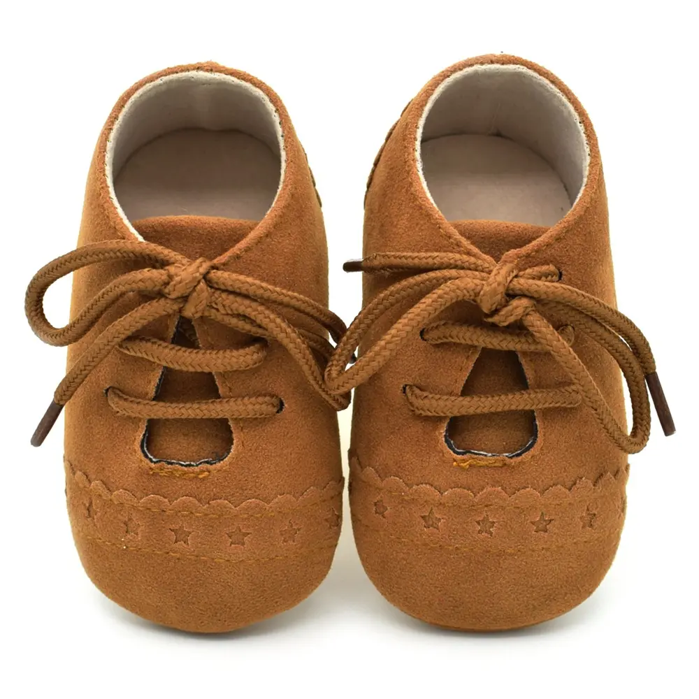 Newborn Kids Soft Sole Suede Leather Crib Shoes for Boys and Girls Toddler Lace-up Footwear for 0-18 Months First Walker Baby