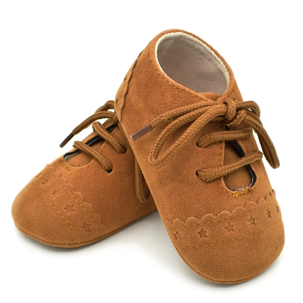 Newborn Kids Soft Sole Suede Leather Crib Shoes for Boys and Girls Toddler Lace-up Footwear for 0-18 Months First Walker Baby