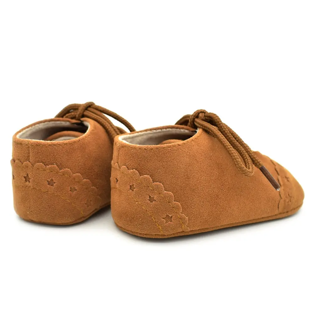 Newborn Kids Soft Sole Suede Leather Crib Shoes for Boys and Girls Toddler Lace-up Footwear for 0-18 Months First Walker Baby