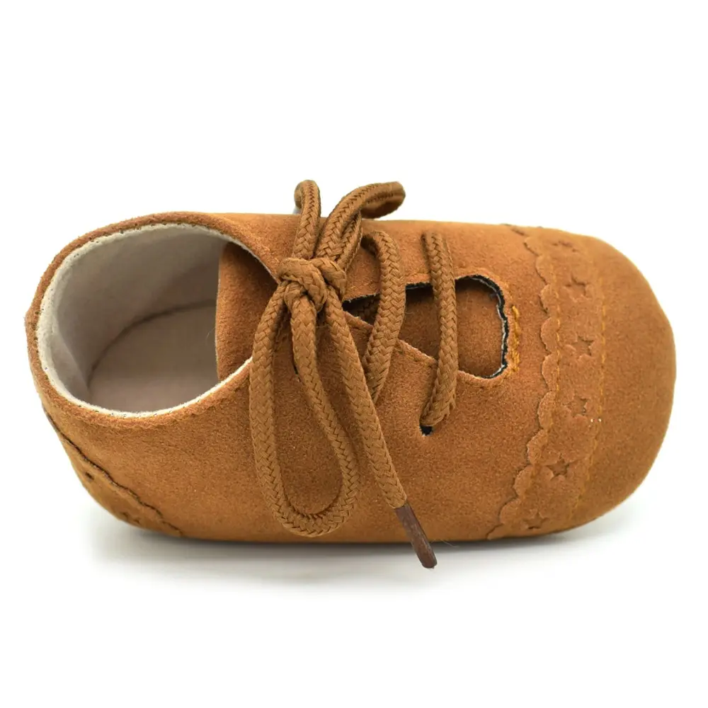 Newborn Kids Soft Sole Suede Leather Crib Shoes for Boys and Girls Toddler Lace-up Footwear for 0-18 Months First Walker Baby
