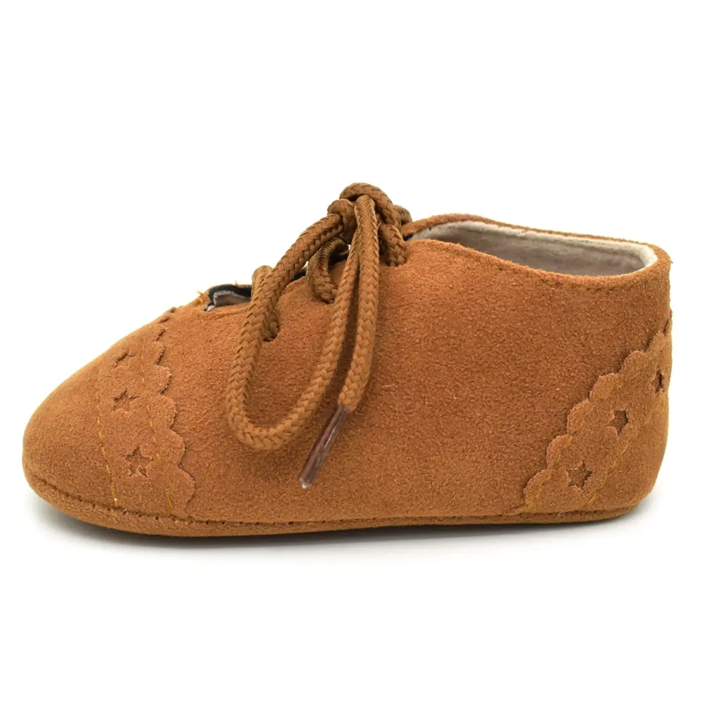 Newborn Kids Soft Sole Suede Leather Crib Shoes for Boys and Girls Toddler Lace-up Footwear for 0-18 Months First Walker Baby