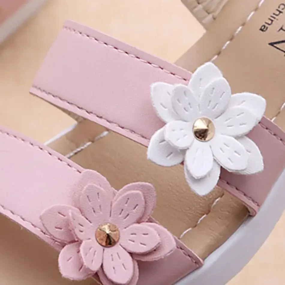Girls Sandals Gladiator Flowers Sweet Soft Children's Beach Shoes Kids Summer Floral Sandals Princess Fashion Cute High Quality
