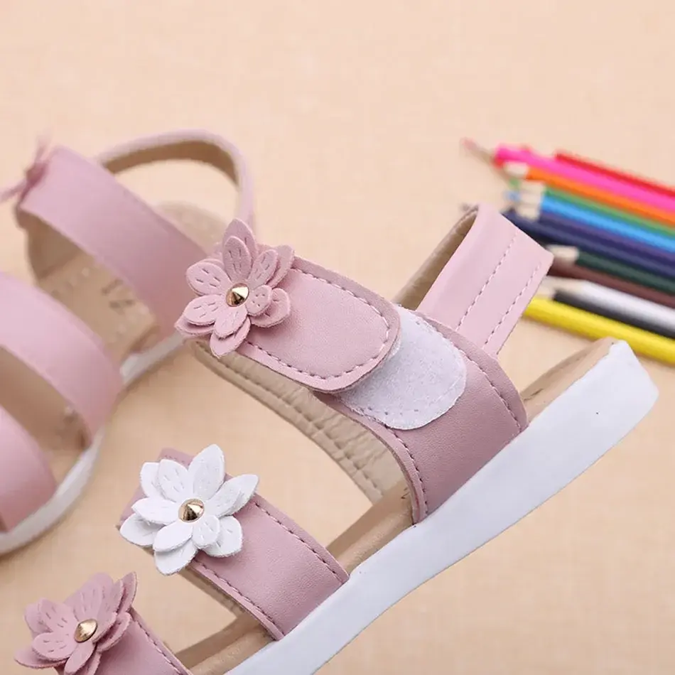 Girls Sandals Gladiator Flowers Sweet Soft Children's Beach Shoes Kids Summer Floral Sandals Princess Fashion Cute High Quality