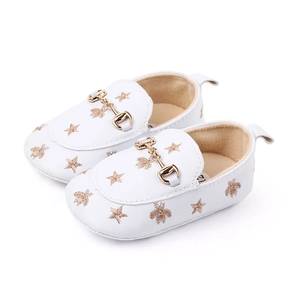 PU Leather Baby Shoes Embroidered Stars Christening Baptismal Moccasins Infant Boys Girls Slip-On Peas Shoes Walking Shoes 0-18M