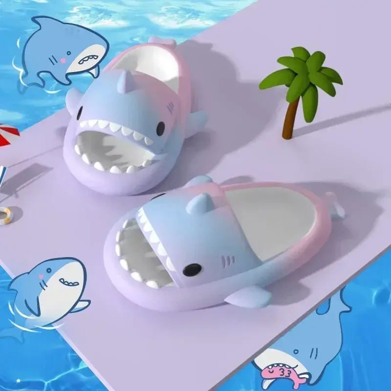 Children Summer Gradient Shark Slippers Kids Anti Slip Soft Sole Removable Fins Indoor Outdoor Fun Shoes Boys Girls Beach Slides