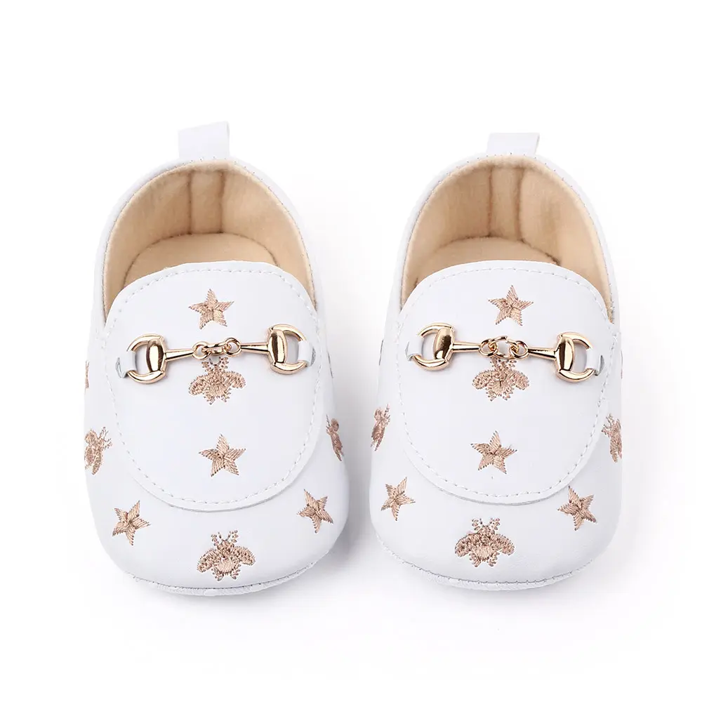 PU Leather Baby Shoes Embroidered Stars Christening Baptismal Moccasins Infant Boys Girls Slip-On Peas Shoes Walking Shoes 0-18M