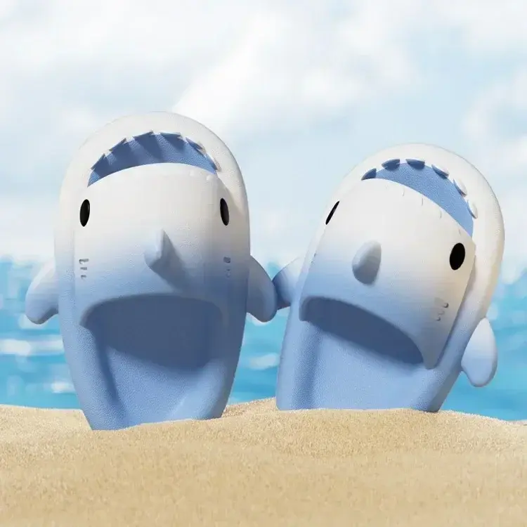 Children Summer Gradient Shark Slippers Kids Anti Slip Soft Sole Removable Fins Indoor Outdoor Fun Shoes Boys Girls Beach Slides