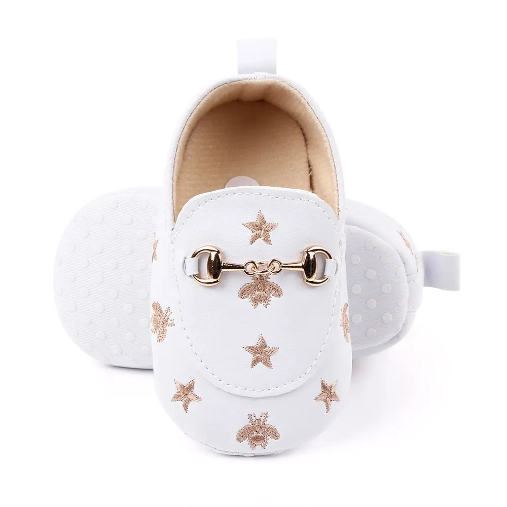 PU Leather Baby Shoes Embroidered Stars Christening Baptismal Moccasins Infant Boys Girls Slip-On Peas Shoes Walking Shoes 0-18M